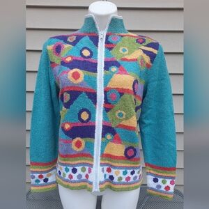 Vintage South Cotton Light Sweater Jacket Zip Up Cardigan colorful